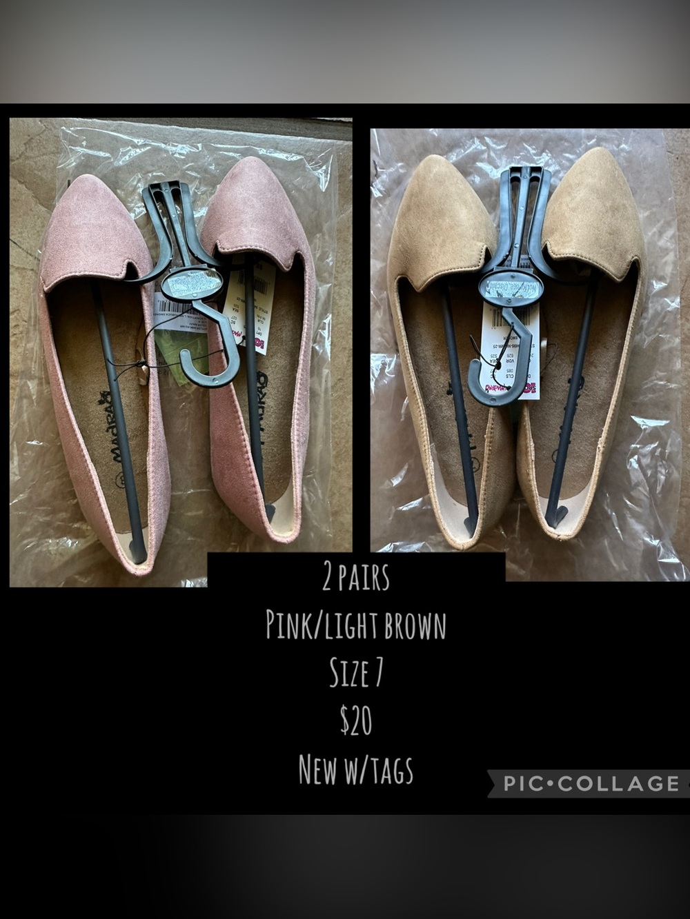 2 Pairs women’s Pointed Toe Flats - Pink & Light Brown